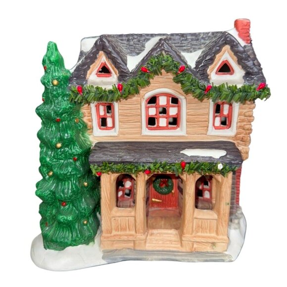 VTG Christmas Valley Collectors Porcelain House W/ Pine 1995 Philippines Made - Picture 2 of 11